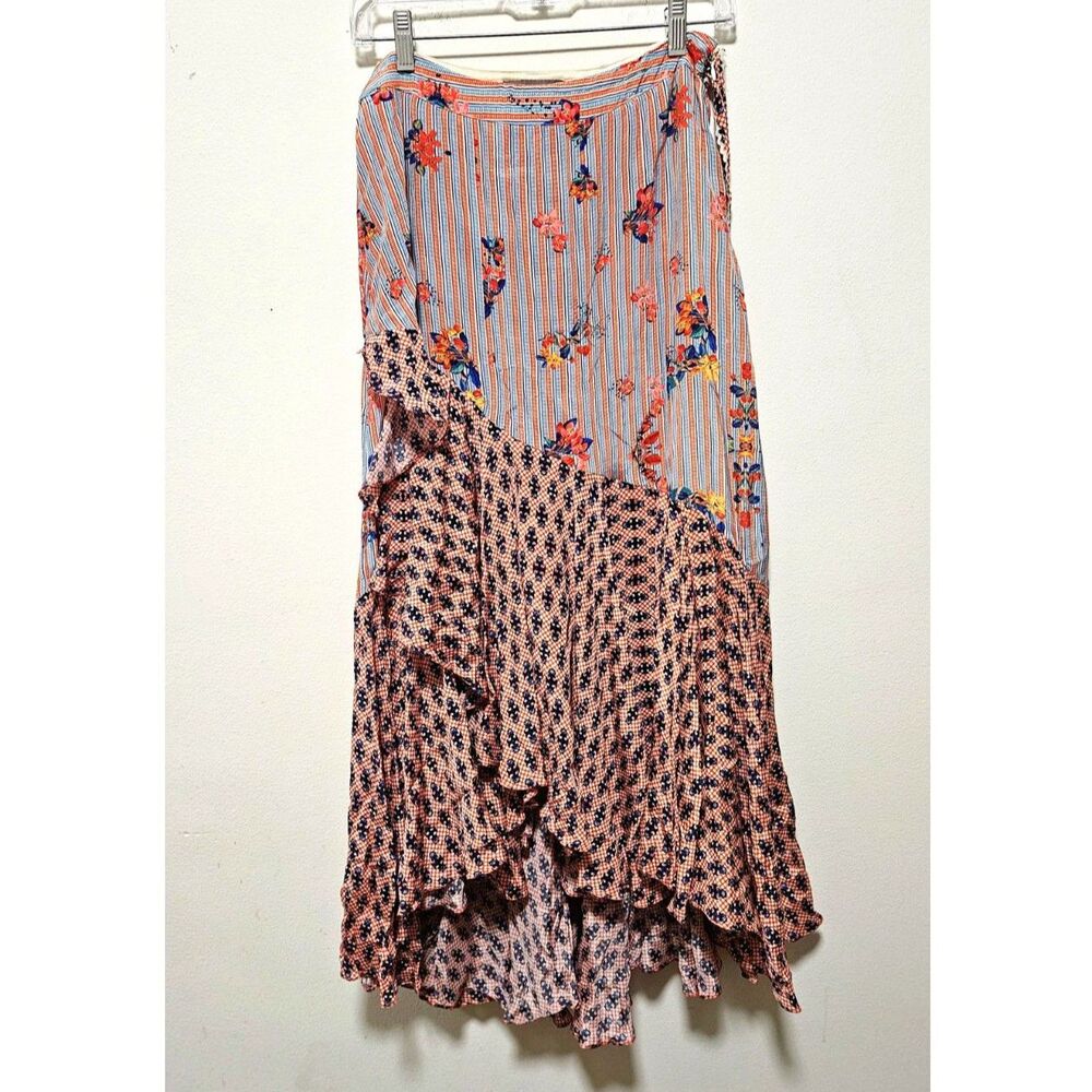 Anthropologie Bhanuni Casablanca Ruffle Skirt Mixed Print Sz 4